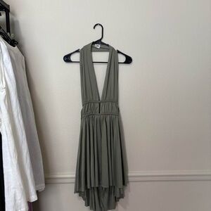 Deep V Halter Olive Green Women's Dress